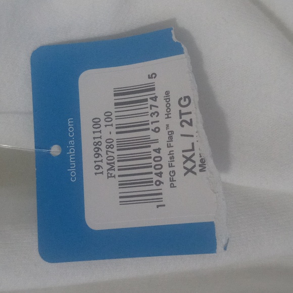 Columbia White Hoodie with Blue Fish Flag Design - Picture 4 of 4